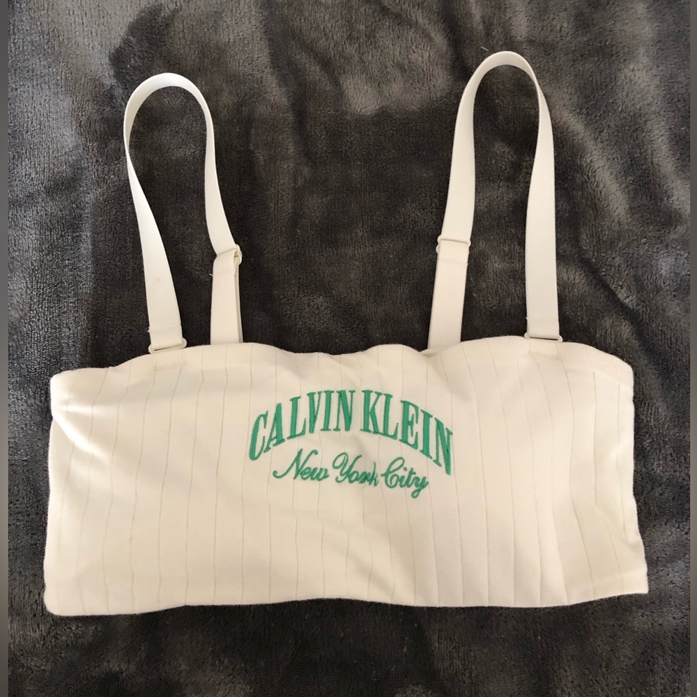 CalvinKlein embroidered cotton bandeau padded bra w/ removable adjustable straps
